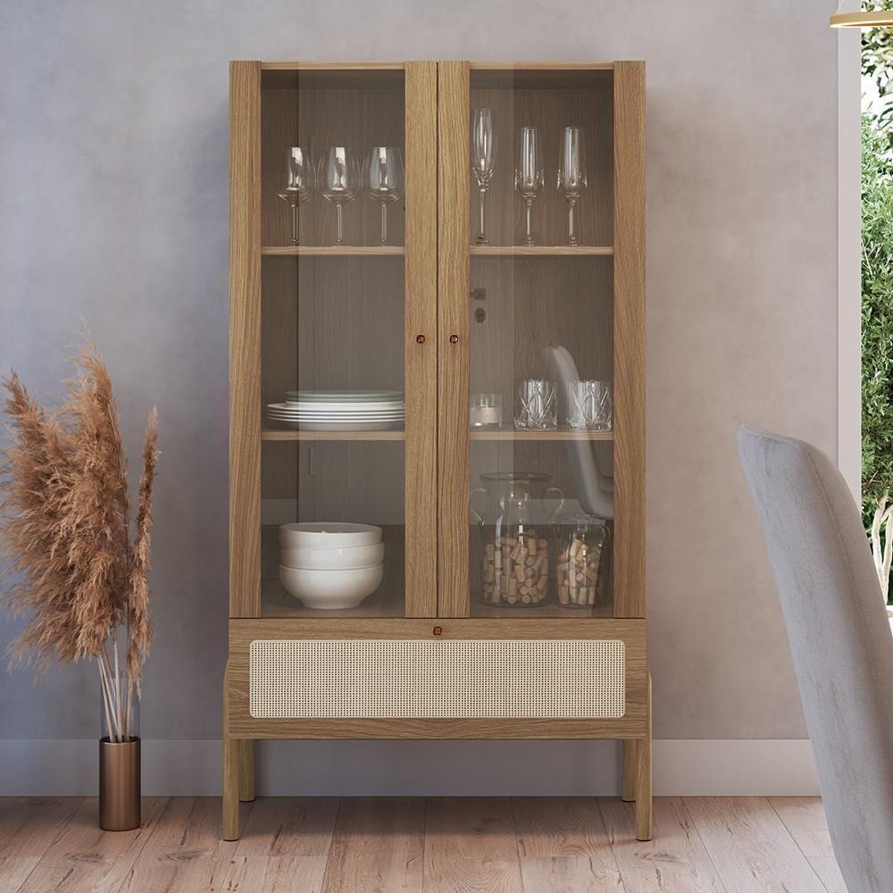 Cristaleira 2 Portas De Vidro Pés Madeira Arlo A10 Hanover - Mpozenato - 2