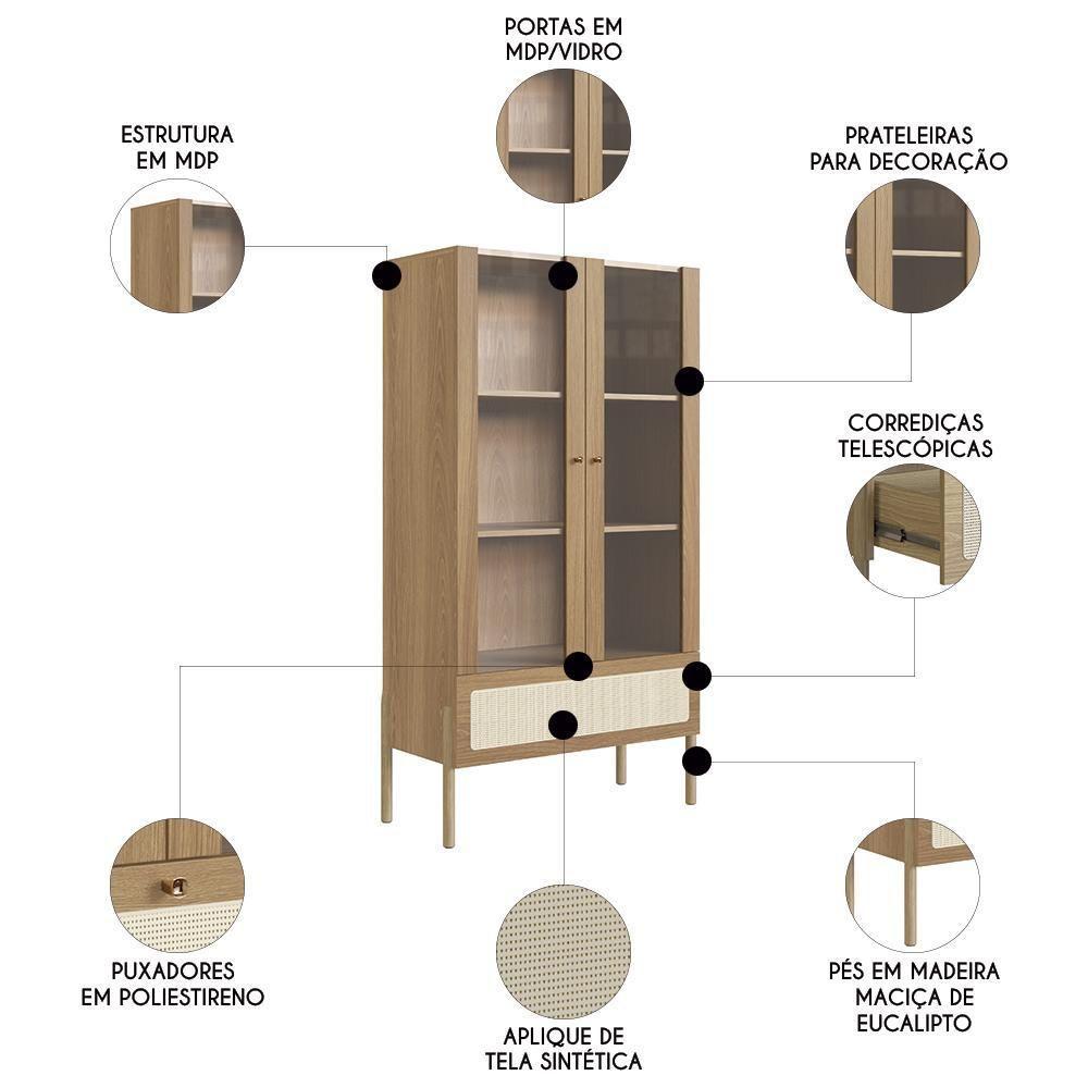 Cristaleira 2 Portas De Vidro Pés Madeira Arlo A10 Hanover - Mpozenato - 3