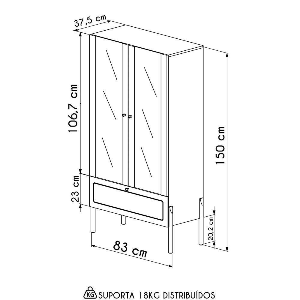 Cristaleira 2 Portas De Vidro Pés Madeira Arlo A10 Hanover - Mpozenato - 4