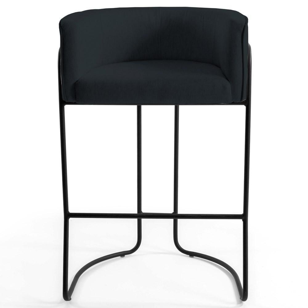 Kit 4 Banquetas Decorativas Base Aço Preto Betina C-05 Sintético Preto - Domi - 2