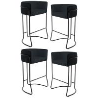Kit 4 Banquetas Decorativas Base Aço Preto Betina C-05 Sintético Preto - Domi - 1