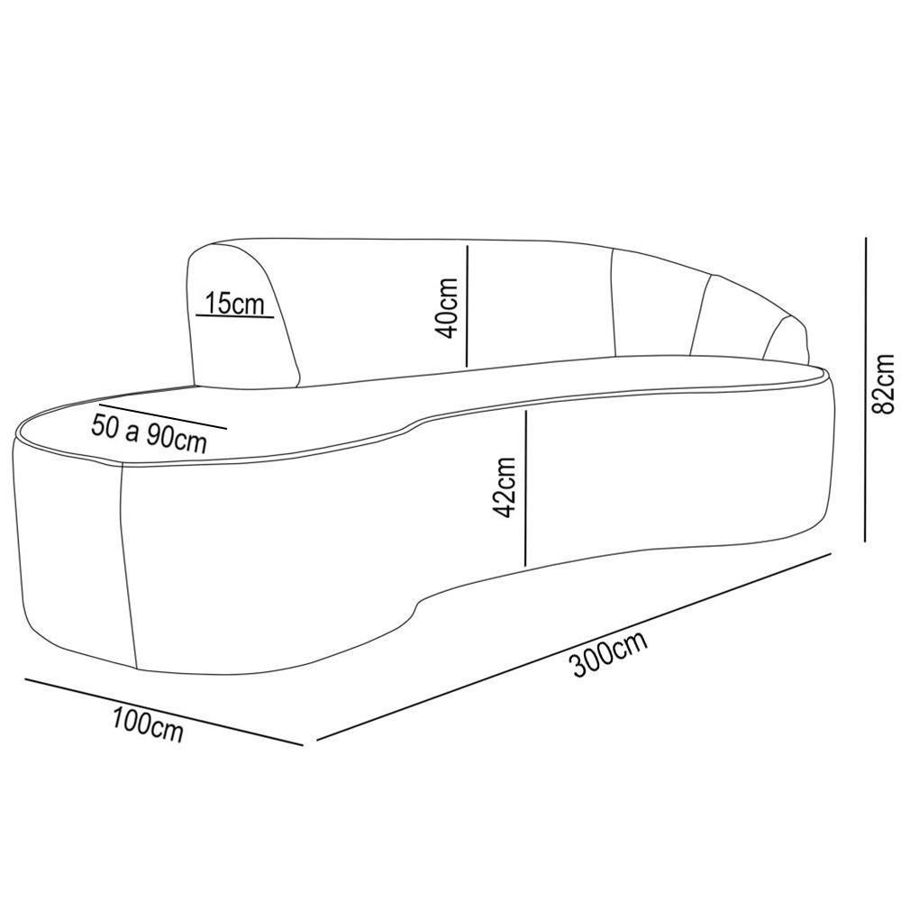 Sofá Living 4 Lugares 300cm Braço Direito Mozart D06 Sintético Branco - Mpozenato - 4