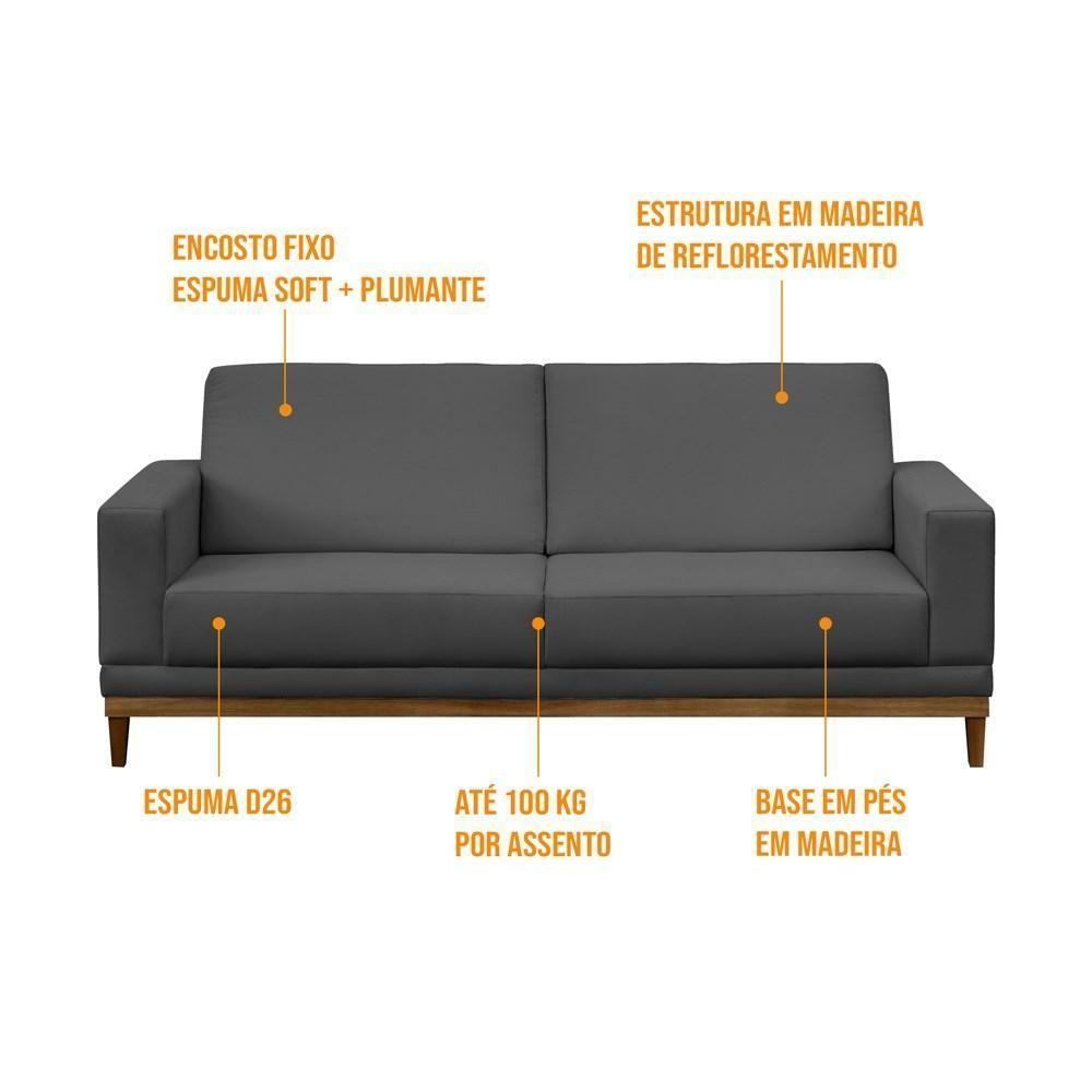 Sofá Living 160cm 2 Lugares Kayrós D05 Suede Cinza - Mpozenato - 2