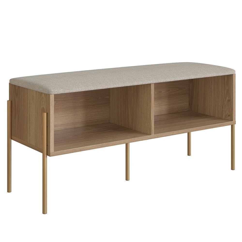 Banco Sapateira Estofada Para Quarto Pé Metal Arlo A10 Hanover-dourado - Mpozenato - 1