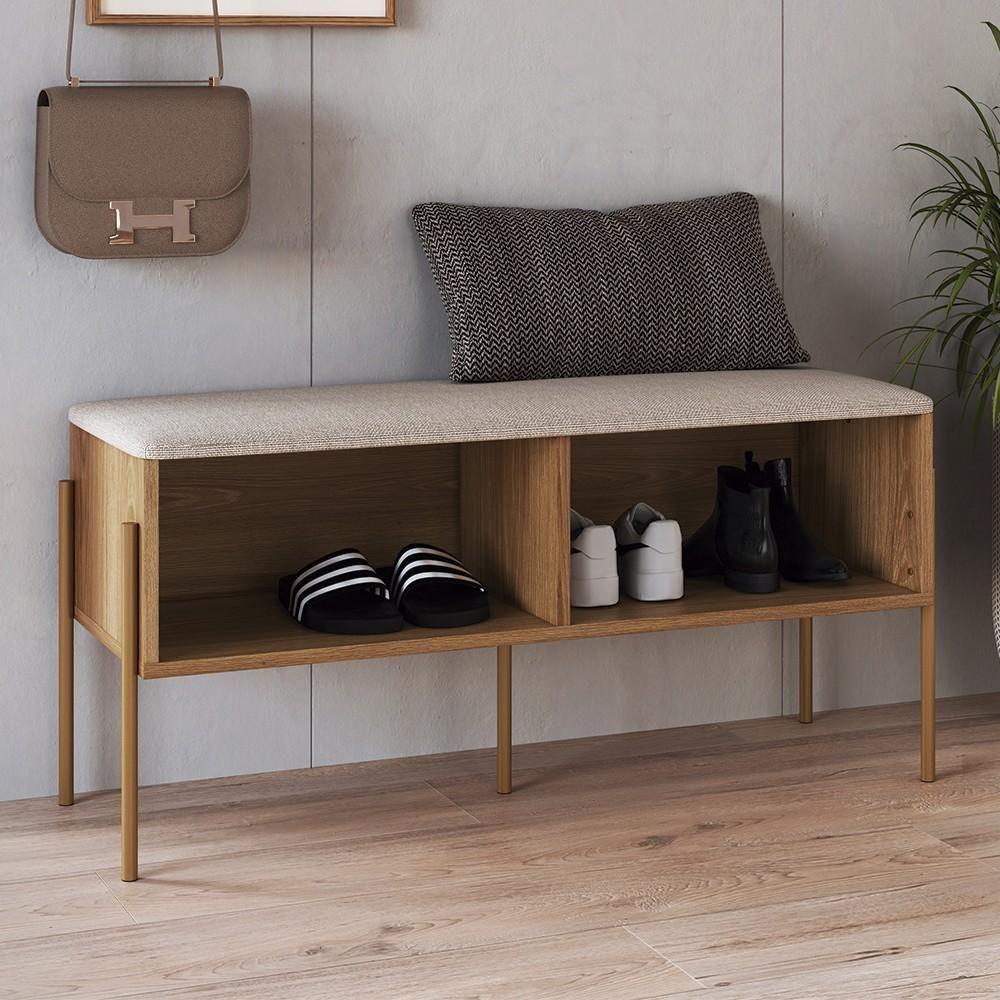 Banco Sapateira Estofada Para Quarto Pé Metal Arlo A10 Hanover-dourado - Mpozenato - 2