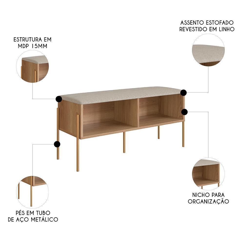 Banco Sapateira Estofada Para Quarto Pé Metal Arlo A10 Hanover-dourado - Mpozenato - 3