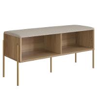 Banco Sapateira Estofada Para Quarto Pé Metal Arlo A10 Hanover-dourado - Mpozenato - 1