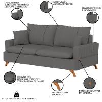 Sofá 200cm 3 Lugares Com Almofadas Pés Curvos Veras Suede D05 Cinza - Mpozenato - 3