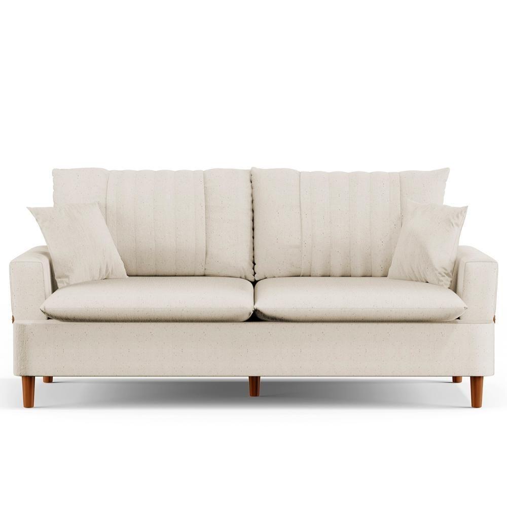 Sofá 180cm 3 Lugares Com Almofadas Pés Curvos Veras Linho D05 Cru - Mpozenato - 5