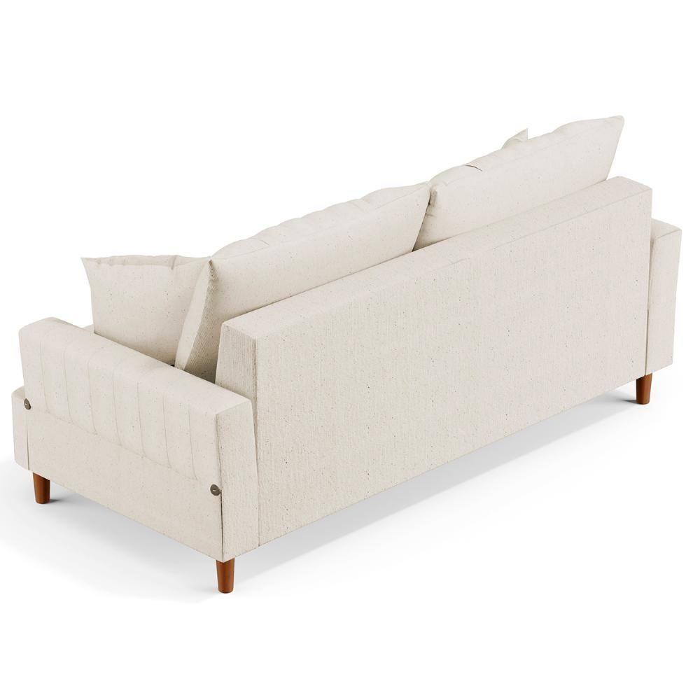Sofá 180cm 3 Lugares Com Almofadas Pés Curvos Veras Linho D05 Cru - Mpozenato - 6