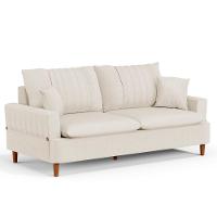 Sofá 180cm 3 Lugares Com Almofadas Pés Curvos Veras Linho D05 Cru - Mpozenato - 1