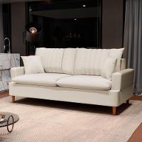 Sofá 180cm 3 Lugares Com Almofadas Pés Curvos Veras Linho D05 Cru - Mpozenato - 2