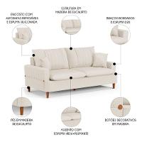 Sofá 180cm 3 Lugares Com Almofadas Pés Curvos Veras Linho D05 Cru - Mpozenato - 3