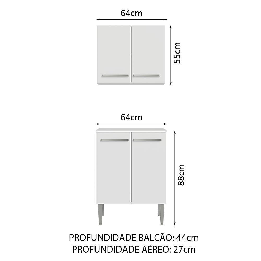 Kit Com Armário Aéreo E Balcão 64cm Madesa Emilly Branco - 2