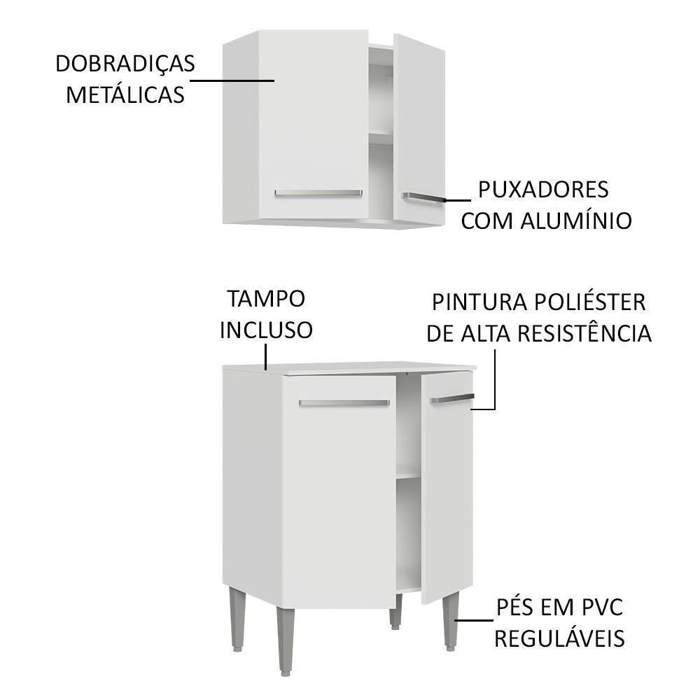 Kit Com Armário Aéreo E Balcão 64cm Madesa Emilly Branco - 3