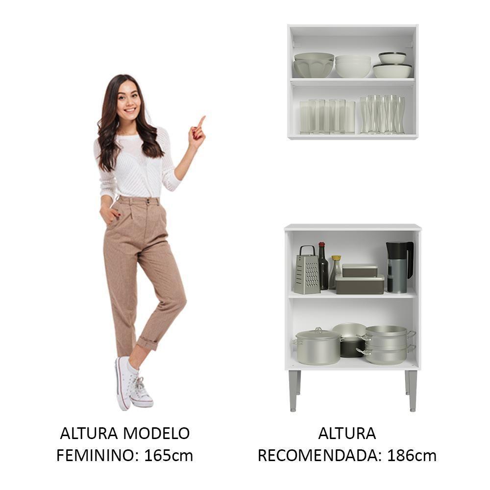 Kit Com Armário Aéreo E Balcão 64cm Madesa Emilly Branco - 5