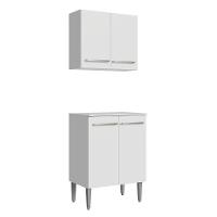 Kit Com Armário Aéreo E Balcão 64cm Madesa Emilly Branco - 1
