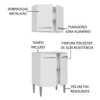 Kit Com Armário Aéreo E Balcão 64cm Madesa Emilly Branco - 3