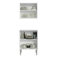 Kit Com Armário Aéreo E Balcão 64cm Madesa Emilly Branco