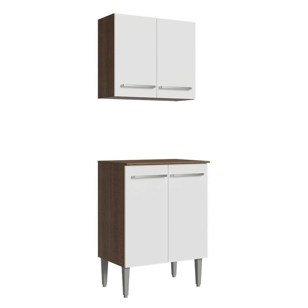 Kit Com Armário Aéreo E Balcão 64cm Madesa Emilly Rustic/branco - 1