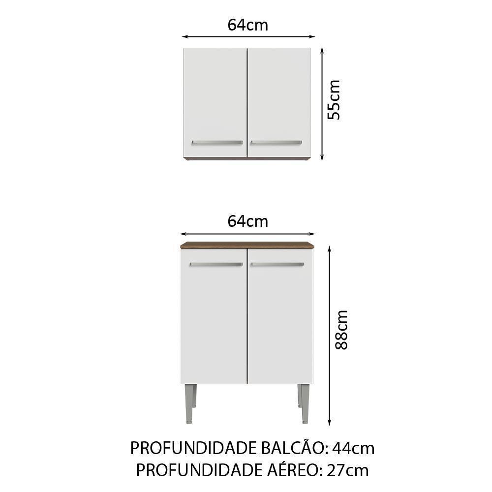 Kit Com Armário Aéreo E Balcão 64cm Madesa Emilly Rustic/branco - 2
