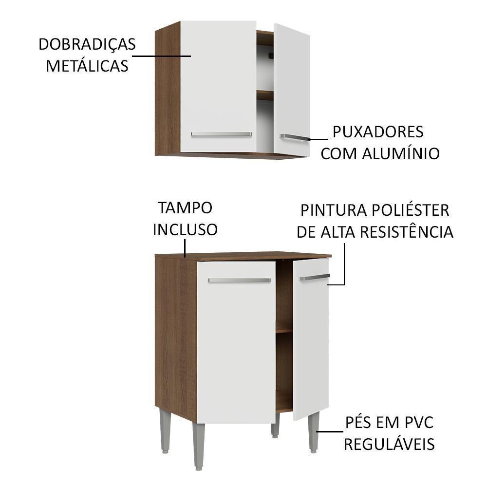 Kit Com Armário Aéreo E Balcão 64cm Madesa Emilly Rustic/branco - 3