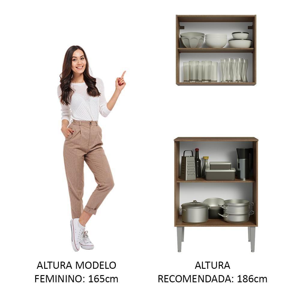 Kit Com Armário Aéreo E Balcão 64cm Madesa Emilly Rustic/branco - 5