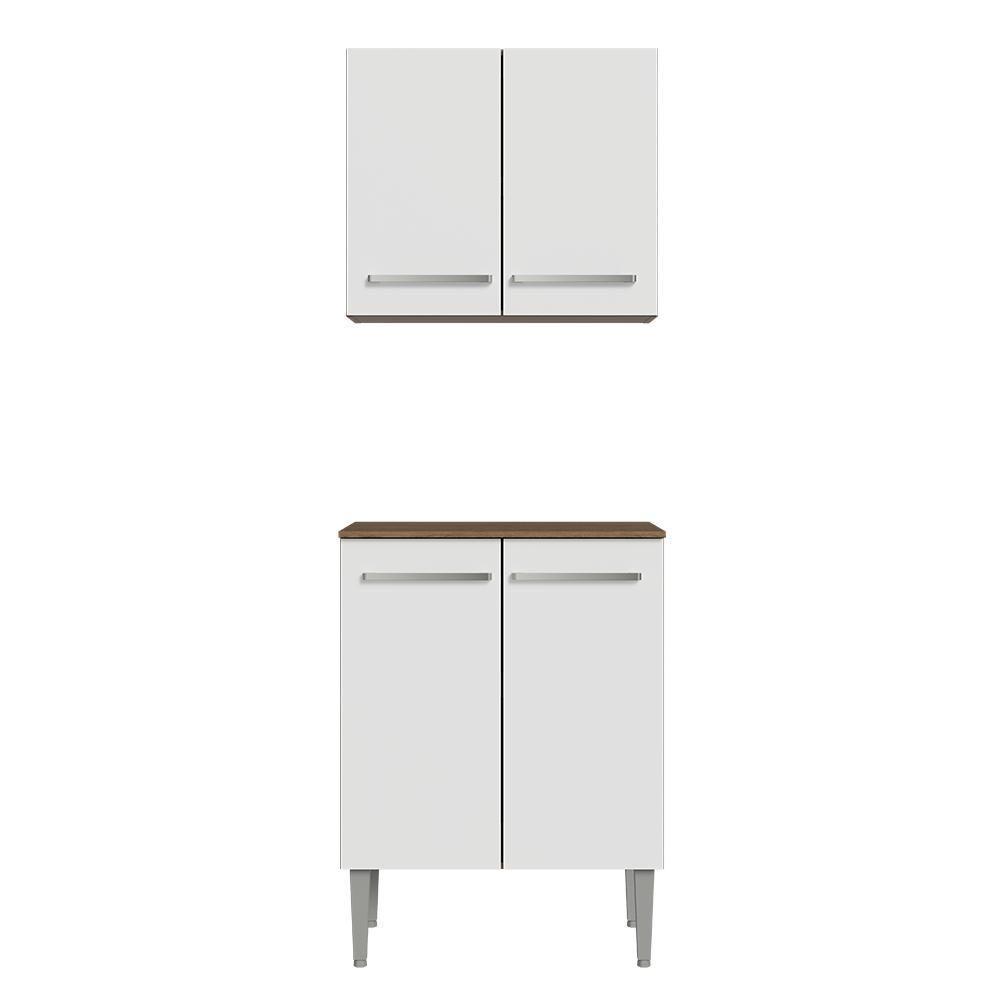 Kit Com Armário Aéreo E Balcão 64cm Madesa Emilly Rustic/branco - 6