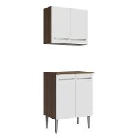 Kit Com Armário Aéreo E Balcão 64cm Madesa Emilly Rustic/branco - 1