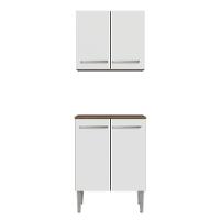 Kit Com Armário Aéreo E Balcão 64cm Madesa Emilly Rustic/branco - 6