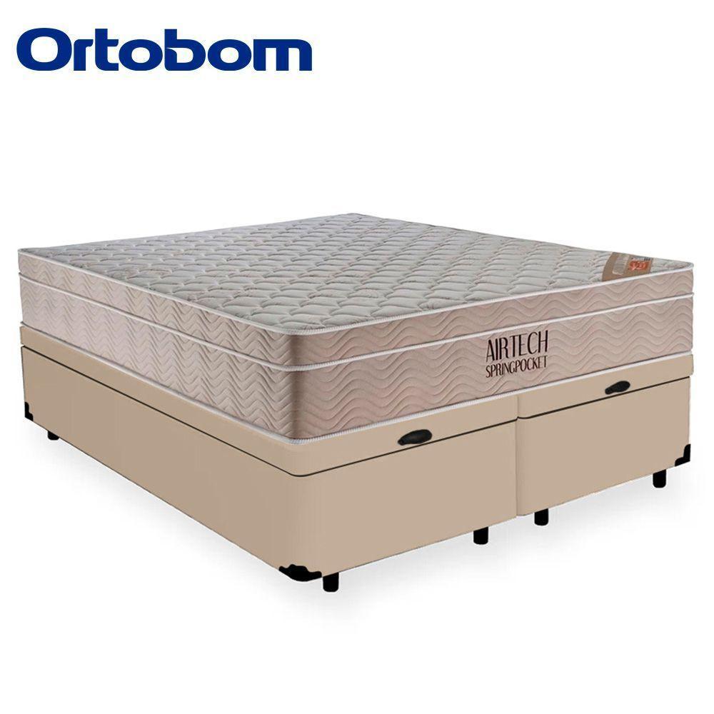 Cama Box Baú Queen Suede Bipartido + Colchão Ortobom Airtech Molas Ensacadas 158x198x65 Cor:bege - 5