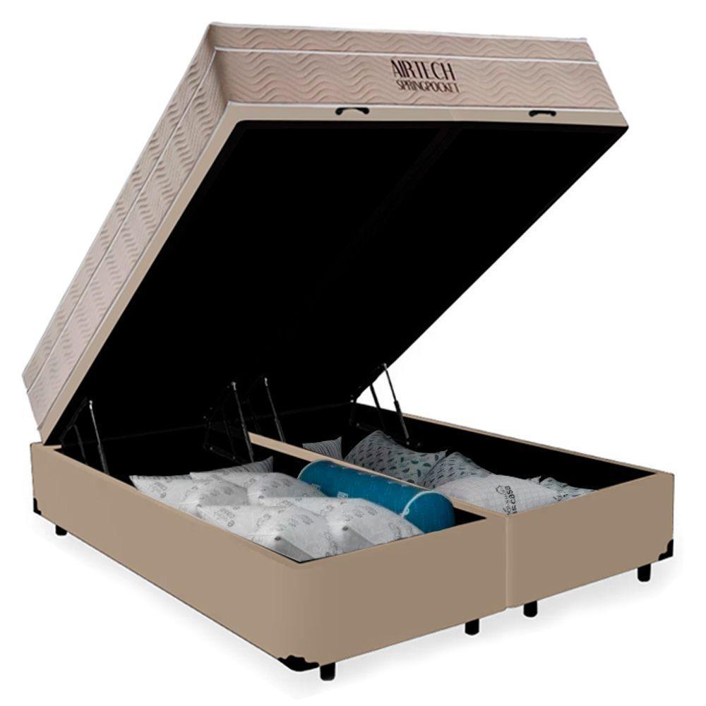 Cama Box Baú Queen Suede Bipartido + Colchão Ortobom Airtech Molas Ensacadas 158x198x65 Cor:bege - 6