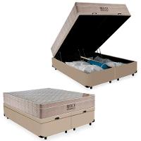 Cama Box Baú Queen Suede Bipartido + Colchão Ortobom Airtech Molas Ensacadas 158x198x65 Bege - 1