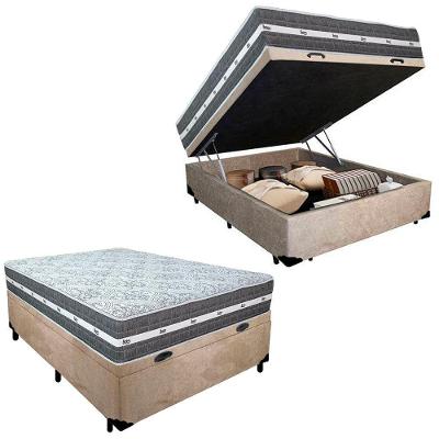 Cama Box Baú Casal Suede + Colchão Anjos Black Graphite Molas Ensacadas 138x188x64cm Cor:bege