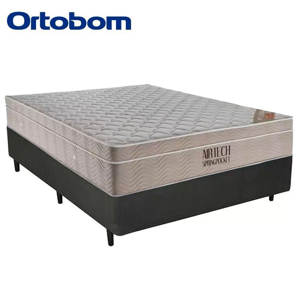 Cama Box Casal Sintético + Colchão Ortobom Airtech Molas Ensacadas 138x188x65 Cinza - 5