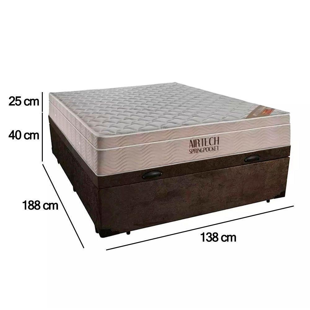 Cama Box Baú Casal Suede + Colchão Ortobom Airtech Molas Ensacadas 138x188x65 Marrom - 3
