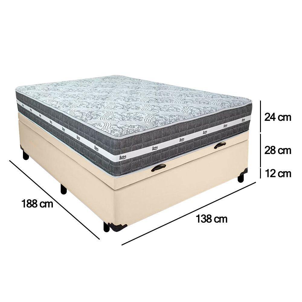 Cama Box Baú Casal Sintético + Colchão Anjos Black Graphite Molas Ensacadas 138x188x64cm Bege - 3