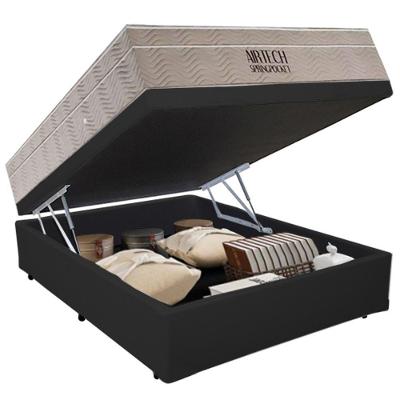 Cama Box Baú Casal Sintético + Colchão Ortobom Airtech Molas Ensacadas 138x188x65 Cinza