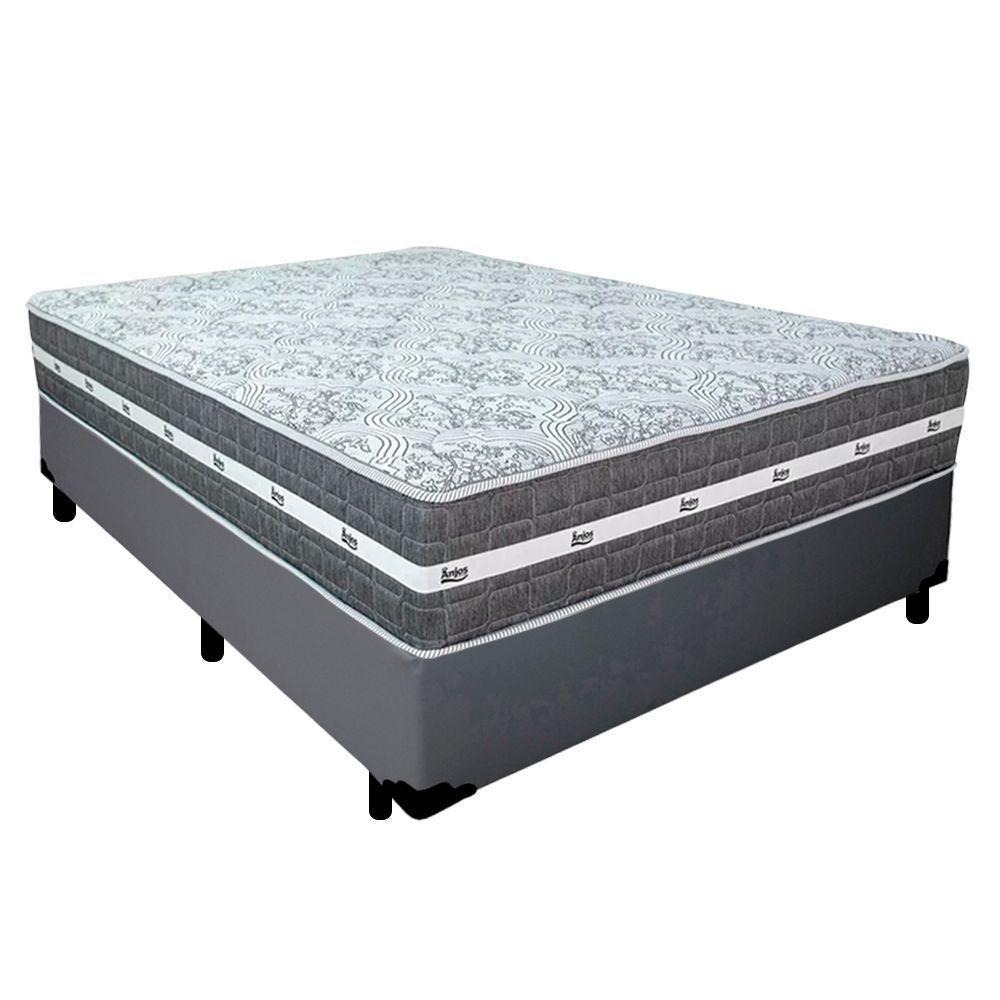 Cama Box Casal Sintético + Colchão Anjos Black Graphite Molas Ensacadas 138x188x64cm Cinza - 1