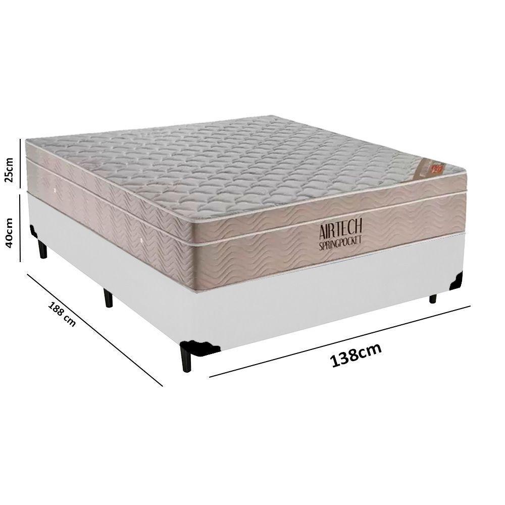 Cama Box Casal Sintético + Colchão Ortobom Airtech Molas Ensacadas 138x188x65 Branco - 3