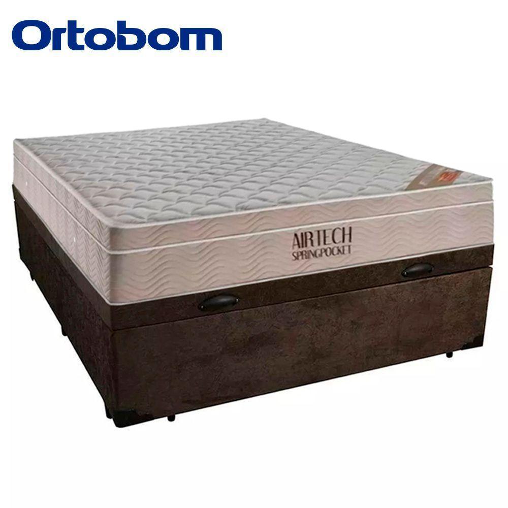 Cama Box Baú Casal Suede + Colchão Ortobom Airtech Molas Ensacadas 138x188x65 Marrom - 6