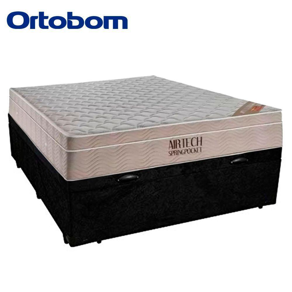 Cama Box Baú Casal Suede + Colchão Ortobom Airtech Molas Ensacadas 138x188x65 Cor:preto - 5