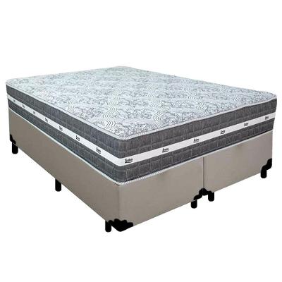 Cama Box Casal Bipartido Sintético + Colchão Anjos Black Graphite Molas Ensacadas 138x188x64cm Cor:branco