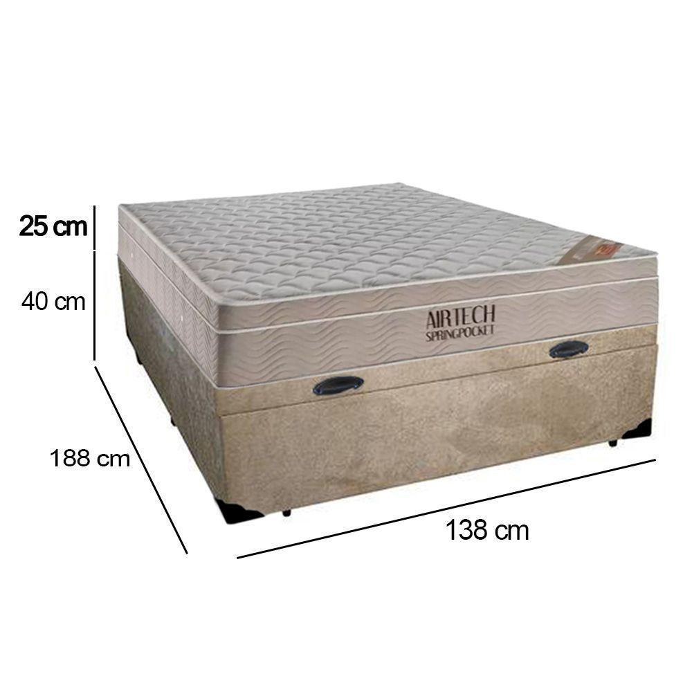 Cama Box Baú Casal Suede + Colchão Ortobom Airtech Molas Ensacadas 138x188x65 Bege - 2