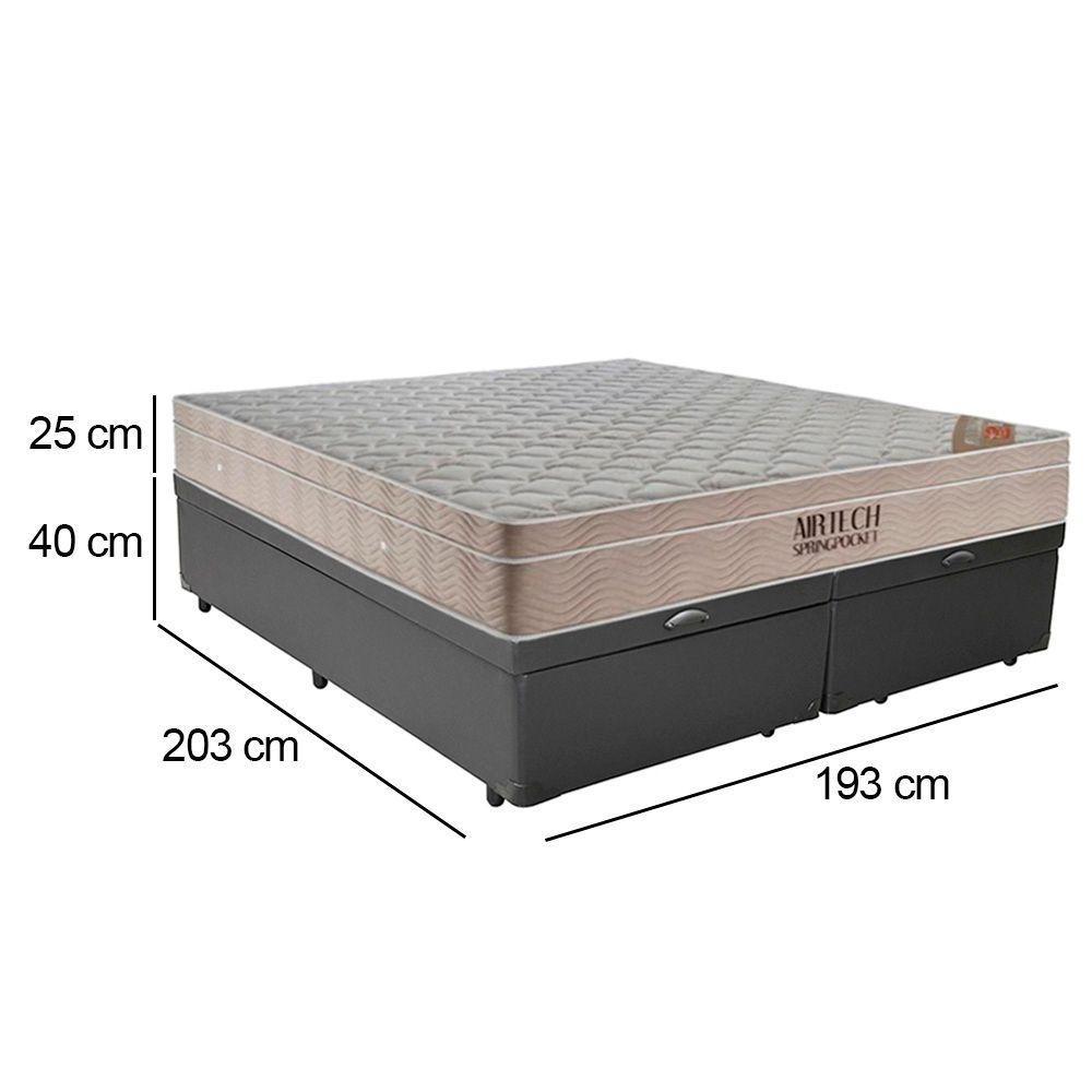 Cama Box Baú King Sintético Bipartido + Colchão Ortobom Airtech Molas Ensacadas 193x203x65 Cor:cinza - 3