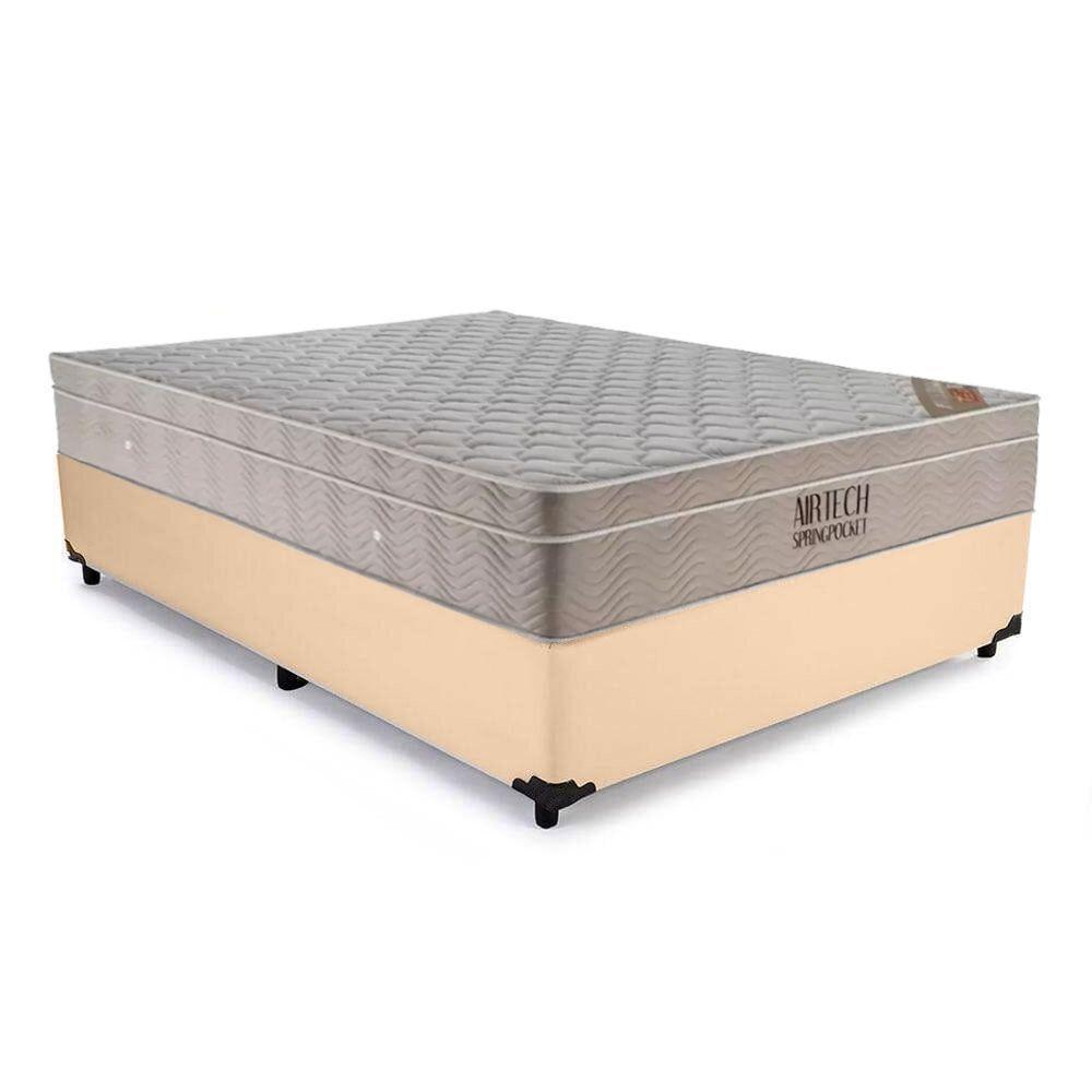 Cama Box Casal Sintético + Colchão Ortobom Airtech Molas Ensacadas 138x188x65 Bege - 1