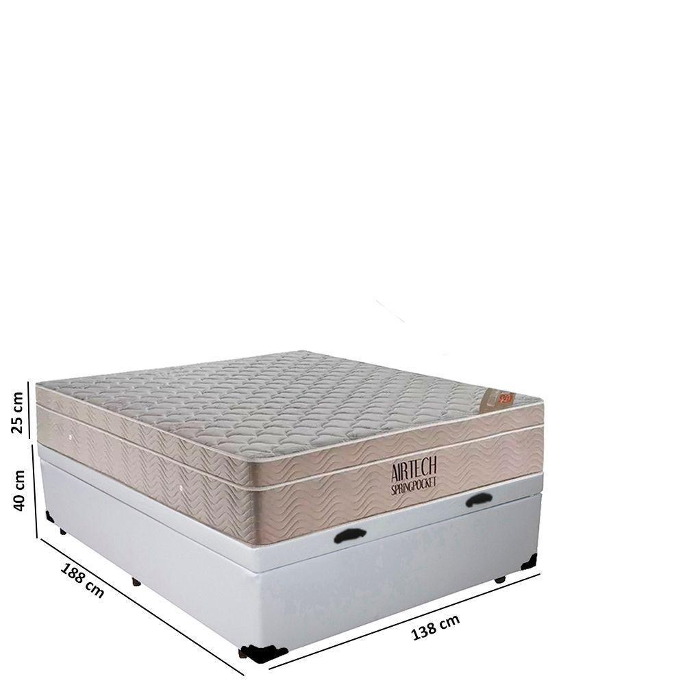 Cama Box Baú Casal Sintético + Colchão Ortobom Airtech Molas Ensacadas 138x188x65 Cor:branco - 2