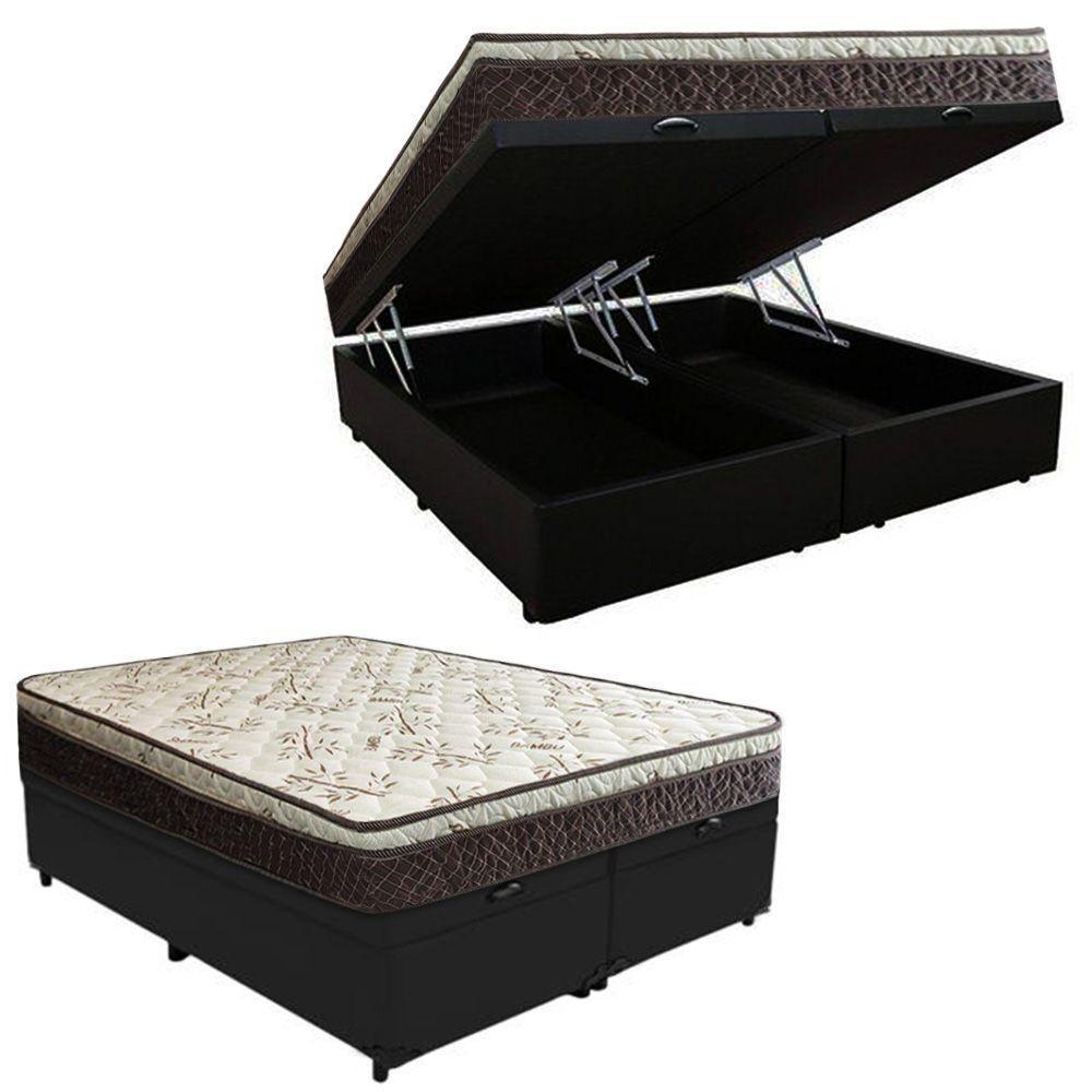 Cama Box Baú Queen Suede Bipartido + Colchão Elegance Ortopédico Espuma D33 Extra Firme 158x198x63 Cor:preto - 1