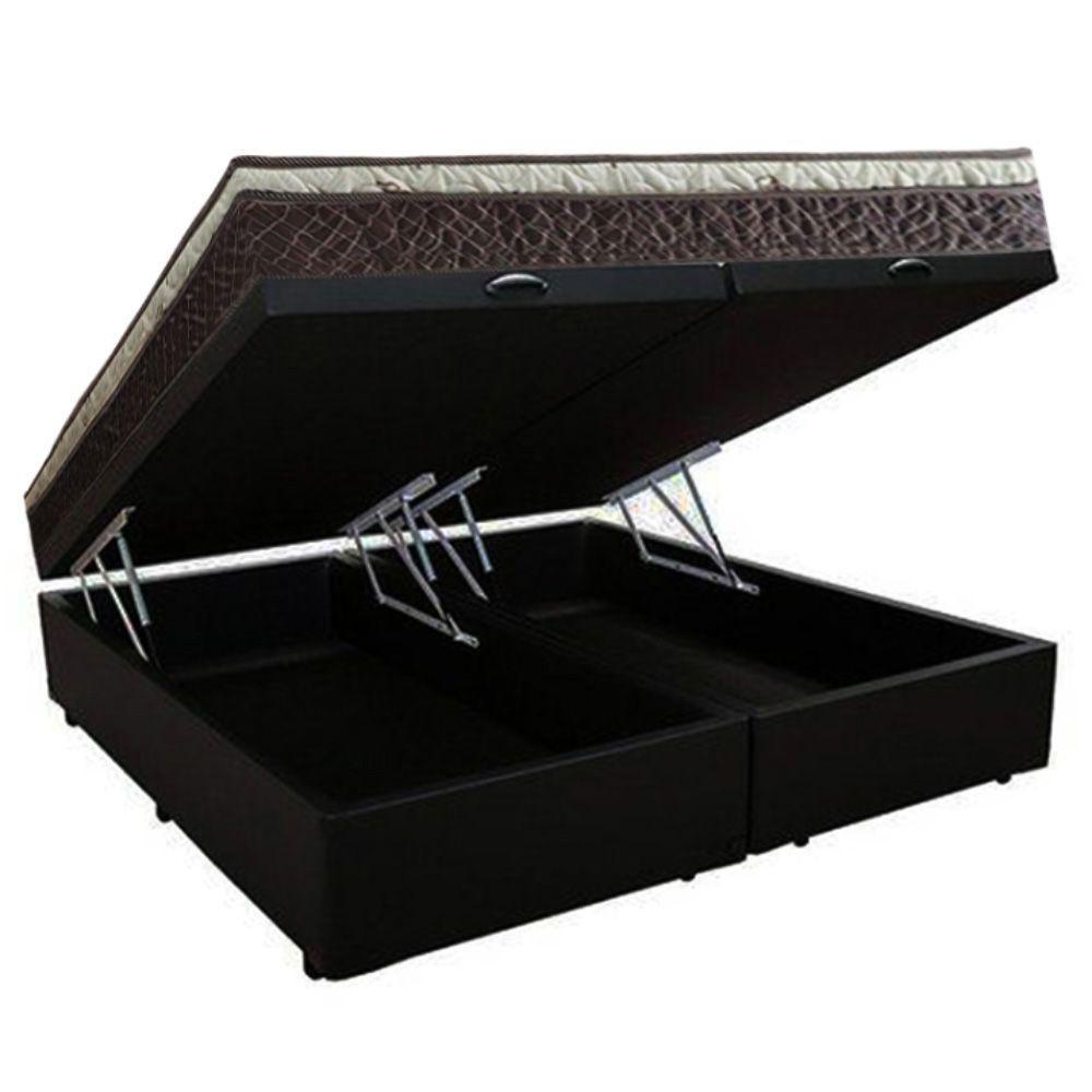 Cama Box Baú Queen Suede Bipartido + Colchão Elegance Ortopédico Espuma D33 Extra Firme 158x198x63 Cor:preto - 5