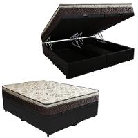 Cama Box Baú Queen Suede Bipartido + Colchão Elegance Ortopédico Espuma D33 Extra Firme 158x198x63 Cor:preto - 1